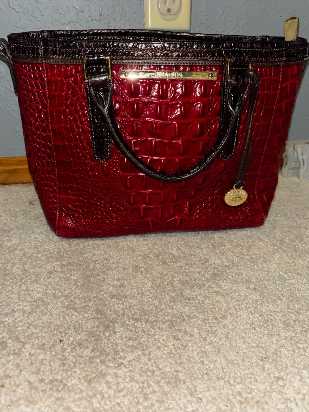Brahmin Red Croc-Embossed Mini Arno purse